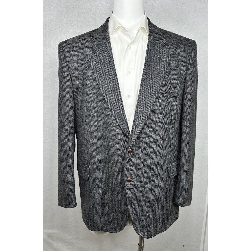 Boston Traders Sport Coat Blazer Gray Striped Herringbone Wool‎ Tweed Mens 46R